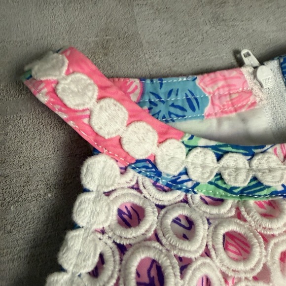 Lilly Pulitzer Girls Size 14 Little Kinley Dress Beach House Blooms Pink Blue - Picture 2 of 5